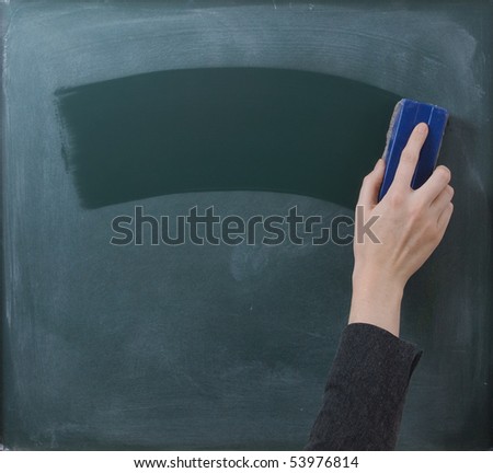 Teacher cleaning the chalkboard, suits horizontal composition