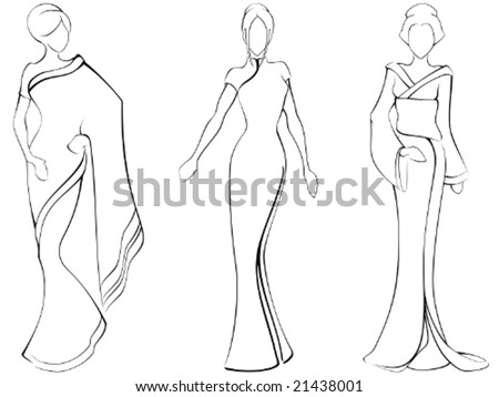 designing clothes sketches. stock vector : Sketch of women