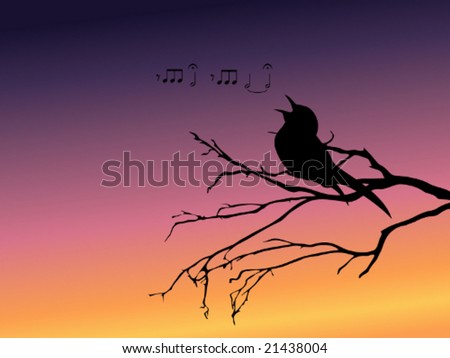 Background with a silhouette of a singing bird vector; a JPG version 