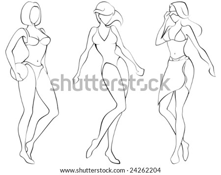 stock vector Sketch of three women in beachwear vector a