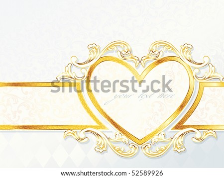 stock vector Horizontal rococo wedding banner with heart emblem