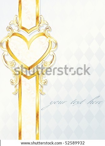 stock vector Vertical rococo wedding banner with heart emblem 