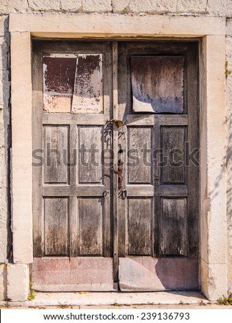 Very old, ruined door of Croatia\'s house. Closeup.