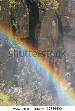 Rainbow in the cloud of the water drop. Victoria Falls, Zimbabwe-Zambia.