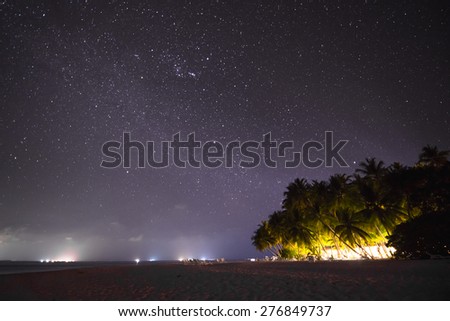 Night Scene beautiful sea and clouds illuminated by the stars