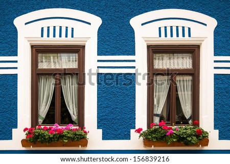 Windows with flower boxes in Austria