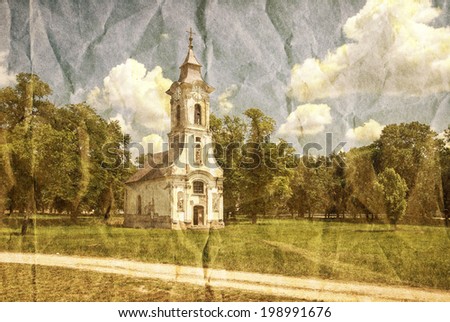 Old and lonely chapel in a park - grungy background