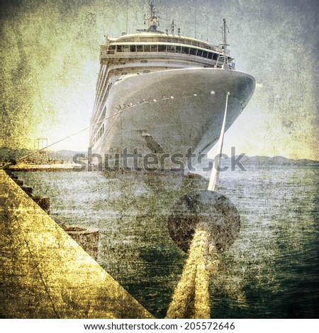 Giant ship waiting in a dock on a grungy background