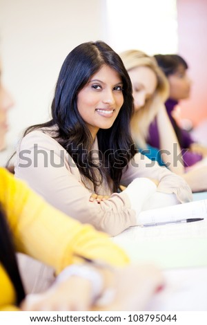 young attractive female college students in classroom
