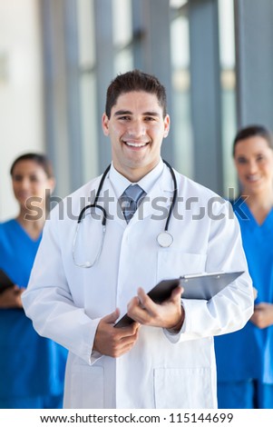 team of young  healthcare workers portrait in modern hospital