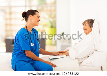 friendly nurse visiting recovering senior patient friendly nurse visiting recovering senior patient