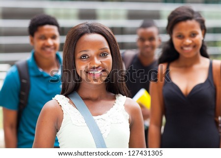 group of african college students on modern campus