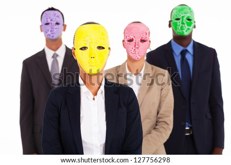 group of business people with mask