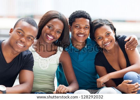 closeup of group of african american college friends outdoors
