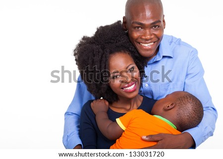 beautiful young african american family on white