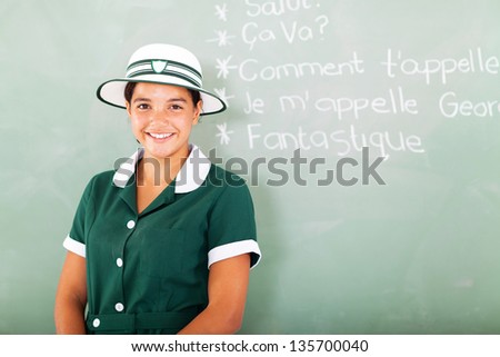 portrait of teen high school girl learning French