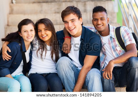 group of cheerful high school students friends