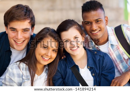 Group Of Happy Teen High School Students Outdoors