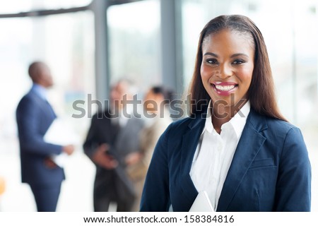 close up portrait of happy african american businesswoman