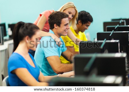 multiracial college students in computer lab