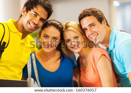 group of young college students close up portrait