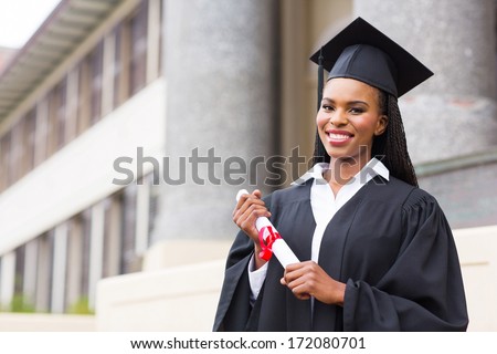 beautiful african female student with graduation certificate