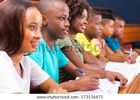 group of young african american college students in lecture room