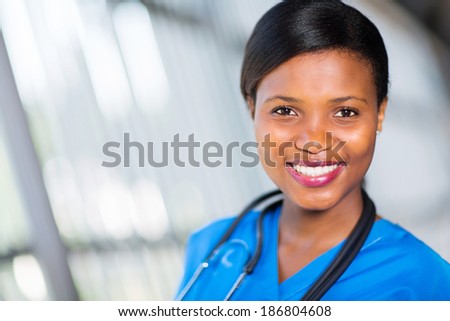 close up portrait of young african nurse