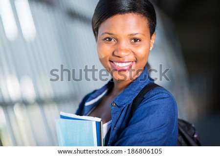 close up portrait of young african american college girl