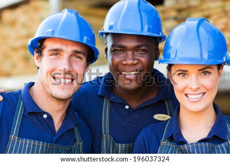 hardware store workers outside building material warehouse
