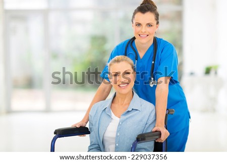 pretty mid age patient with friendly female nurse
