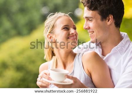 cute loving young couple looking each other