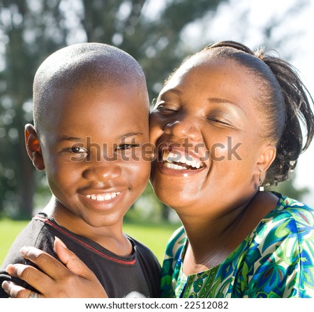 happy african mother and son