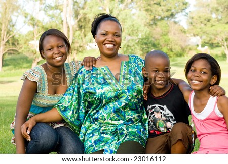 happy african mother and her children