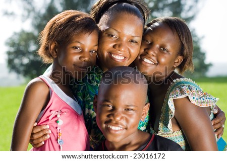 happy african mother and her children