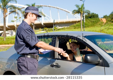 traffic police checking driver\'s license