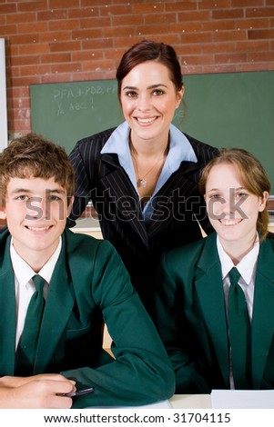 portrait of high school teacher and students