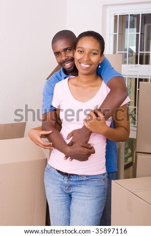 young african american couple moving house