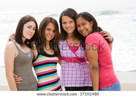 stock photo : teen girls friends on beach