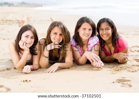 stock photo young teen girls on beach