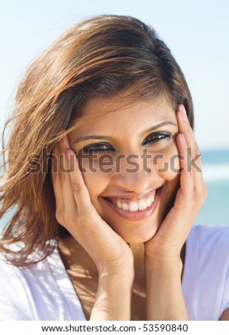 happy young woman face closeup