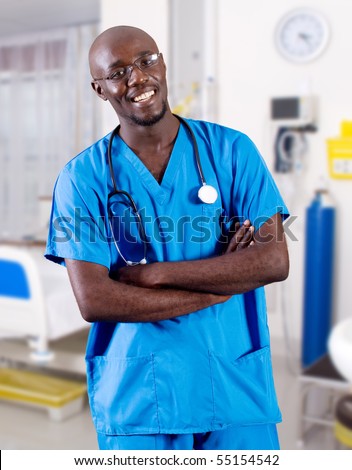 young male african doctor in hospital