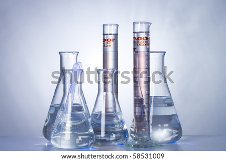 lab glassware in light