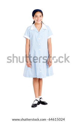 stock photo cute preteen school school girl isolated on white