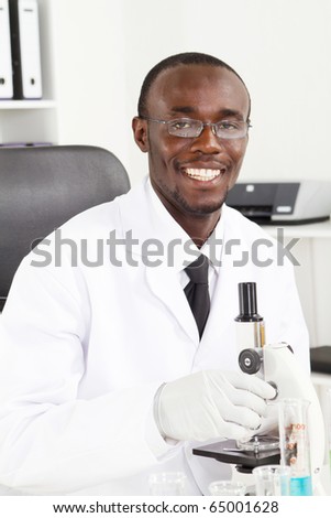 male african american lab technician study in laboratory
