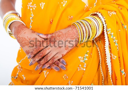 stock photo Indian wedding bride hands with henna