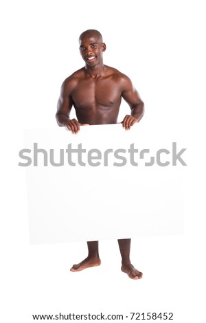 stock photo naked african american man holding white board