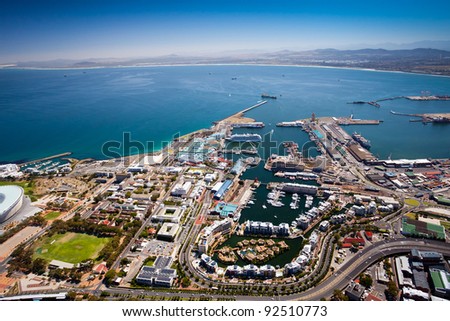 aerial view of cape town harbor and v&a waterfront