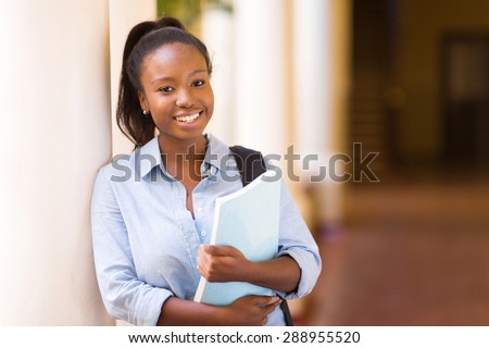 attractive african American female college student on campus