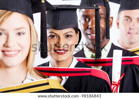 group of multiracial college graduates closeup portrait